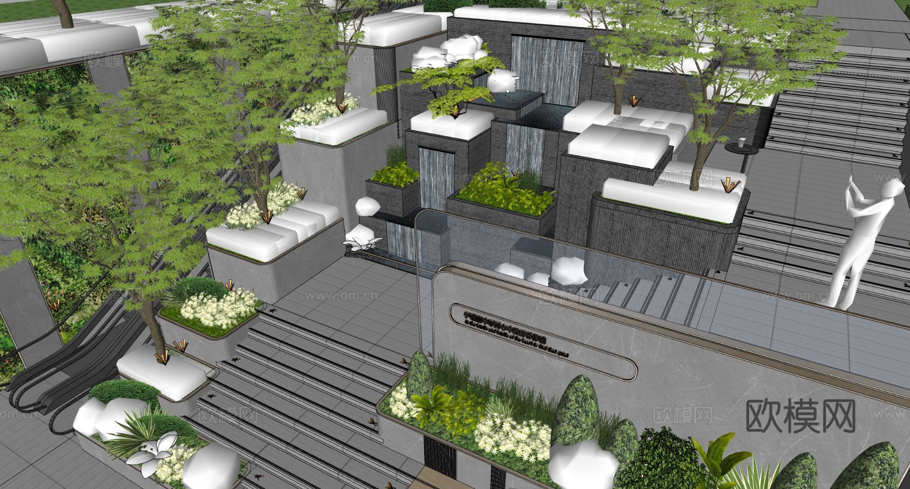 现代台阶景观 庭院景观 庭院花园su模型