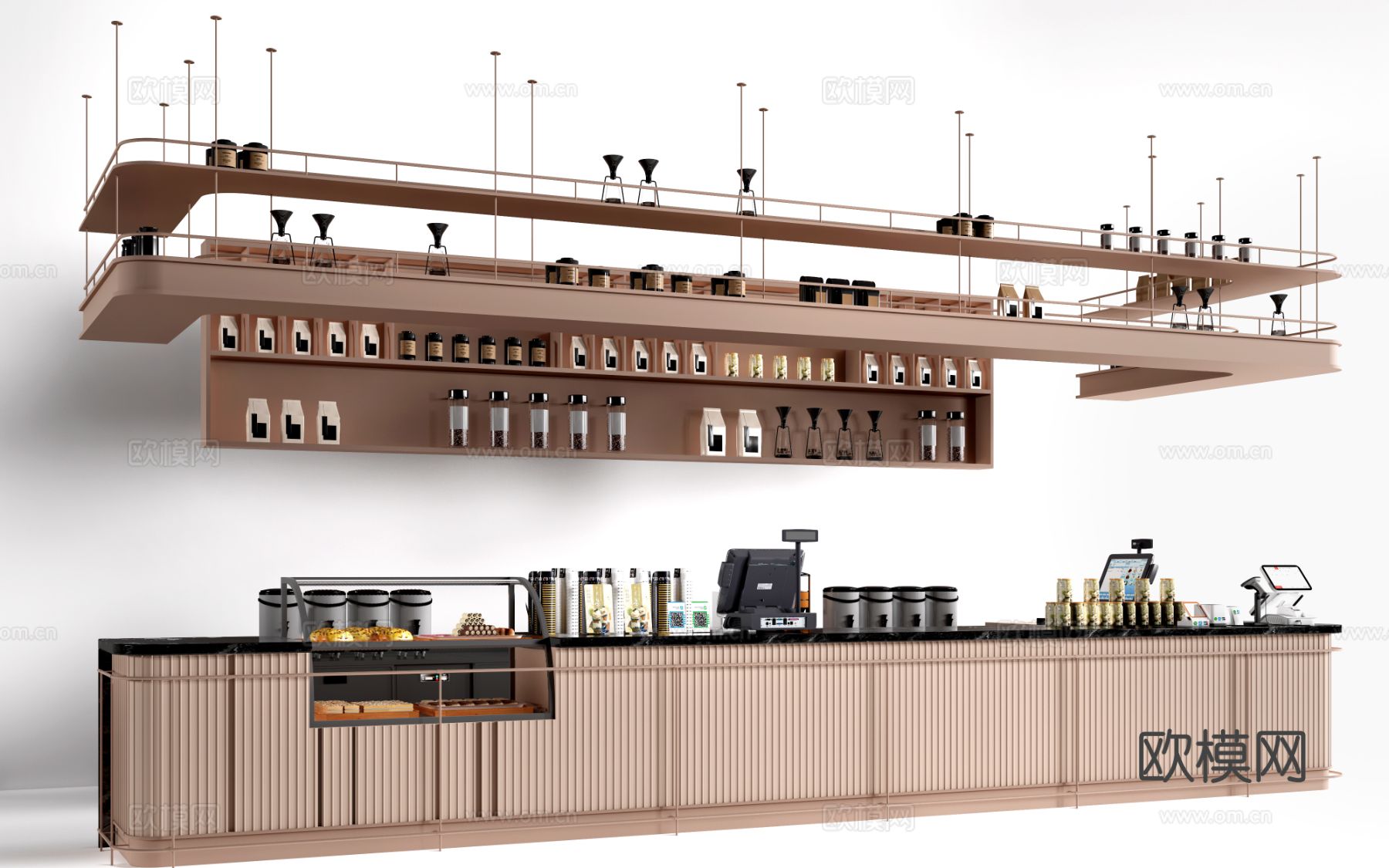 现代咖啡吧台 酒吧台 前台 收银台 操作台su模型