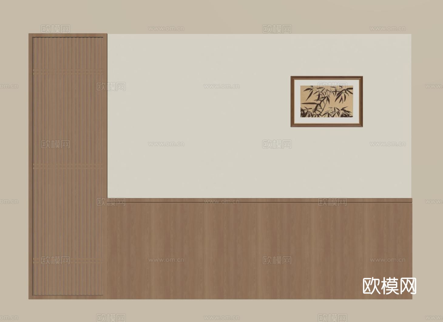 新中式床头背景墙 宋氏卧室背景墙su模型