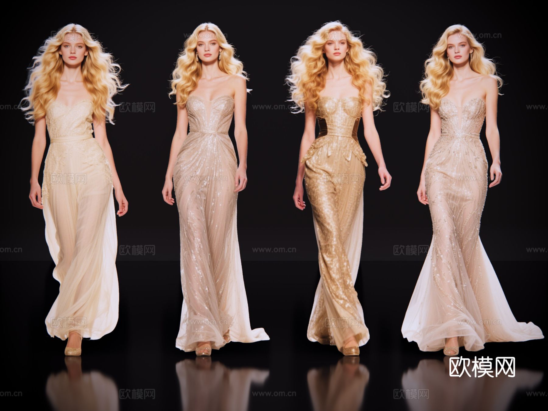2D现代人物 T台走秀 时尚模特 晚礼服模特 现代美女su模型