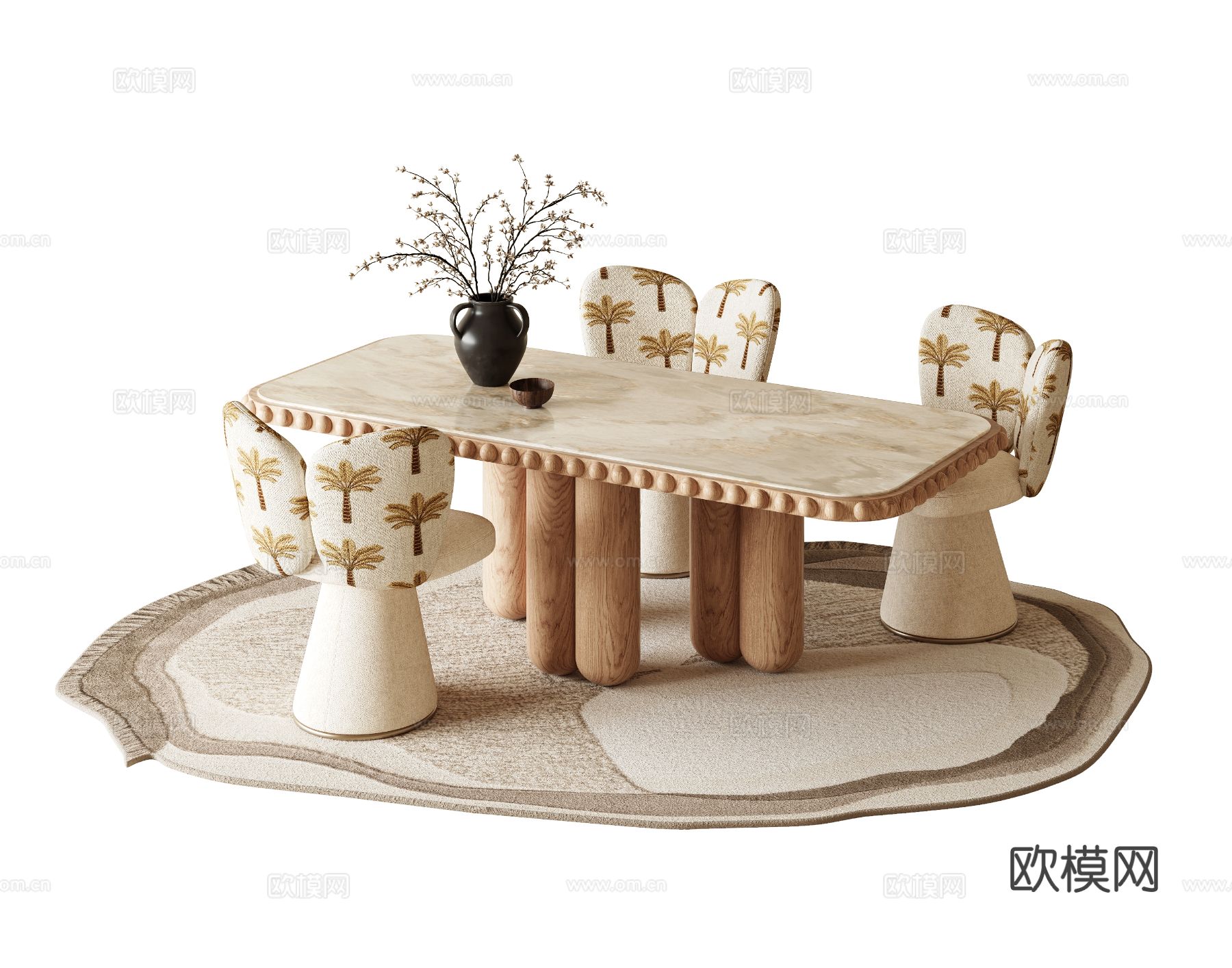 中古风餐桌椅su模型