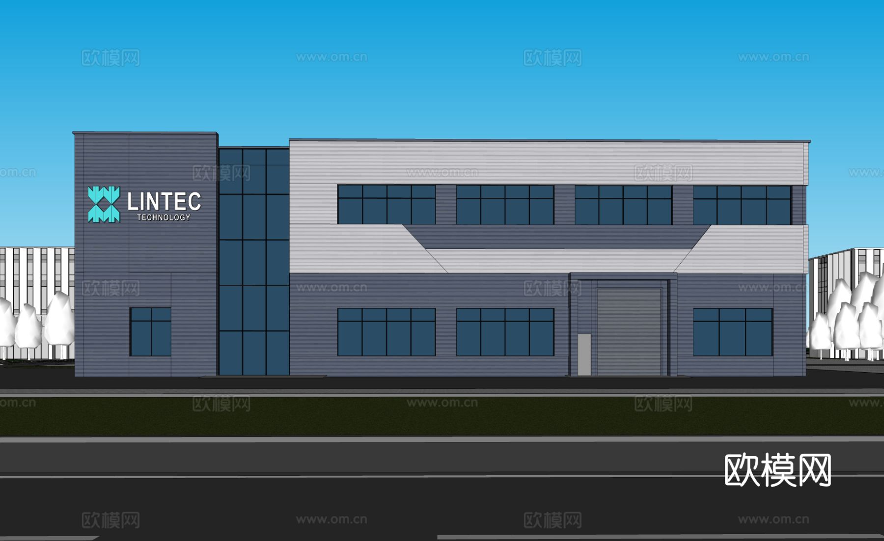 现代工业厂房 现代产业园 多层办公 厂房 产 产业园 办公楼su模型下载（渲染图1）