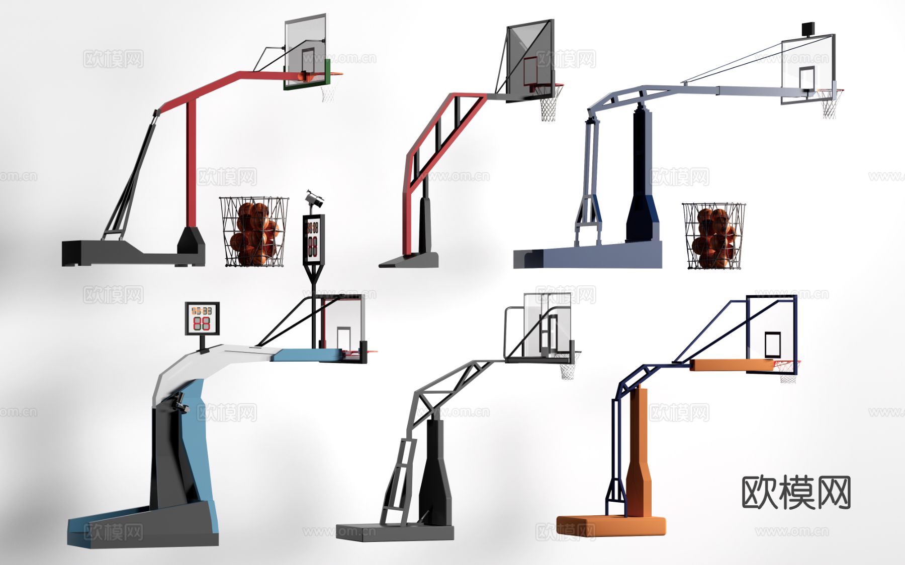 现代篮球架 篮球框su模型
