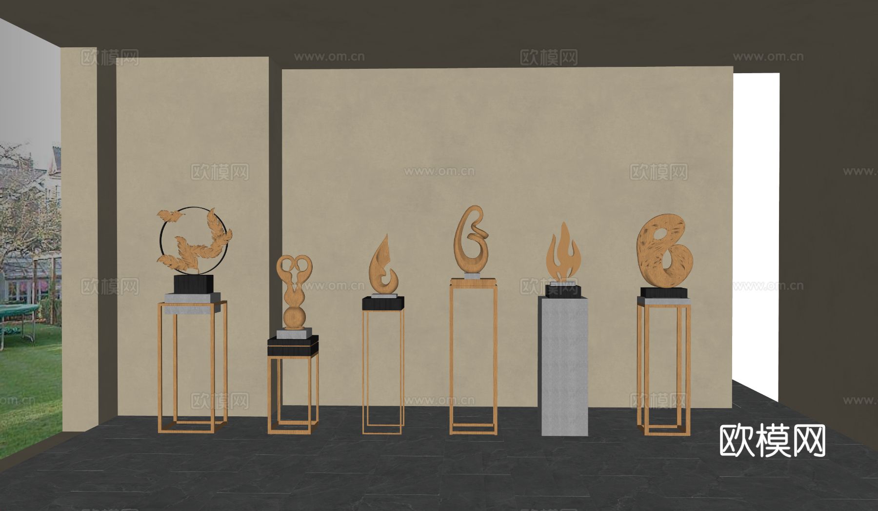 现代  新中式雕塑摆件su模型