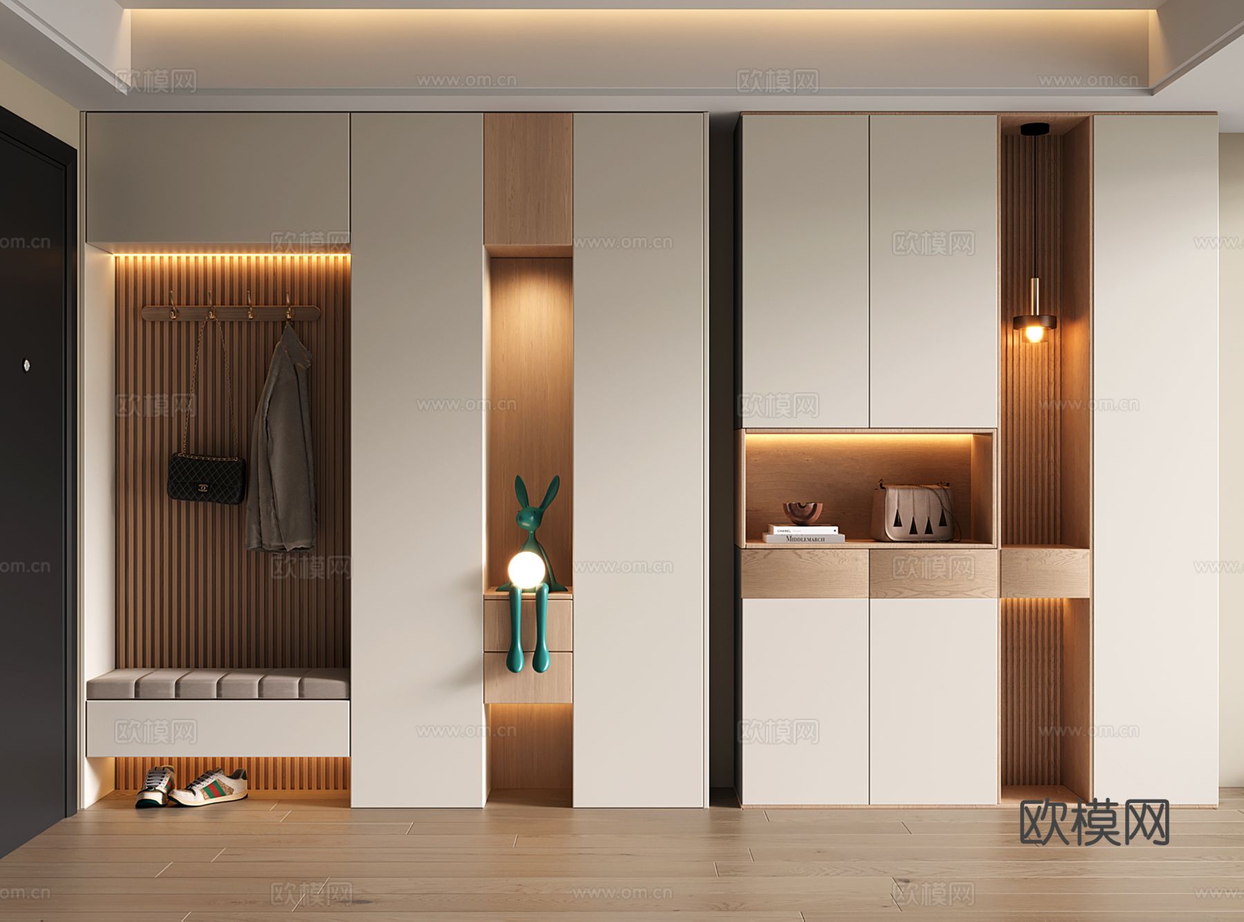 现代玄关鞋柜 入户鞋柜 鞋柜换鞋凳一体su模型