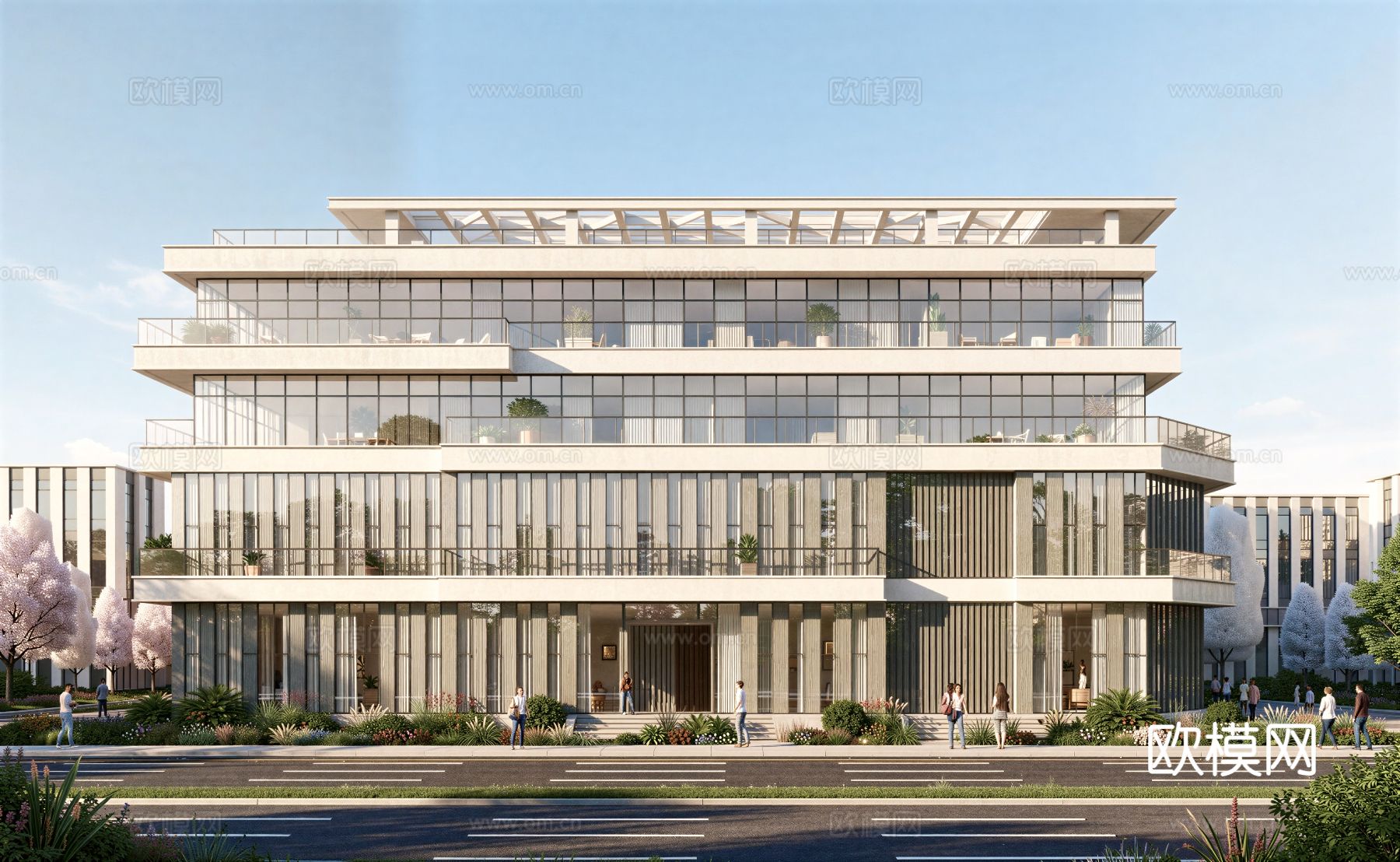 现代工业厂房 现代产业园 多层办公 厂房 产 产业园 办公楼su模型下载（渲染图1）