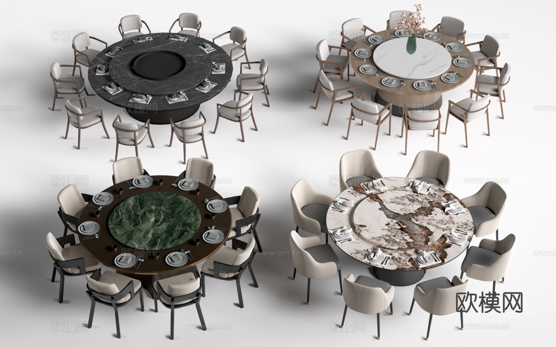 现代圆形餐桌椅 包厢桌椅 包间餐桌su模型