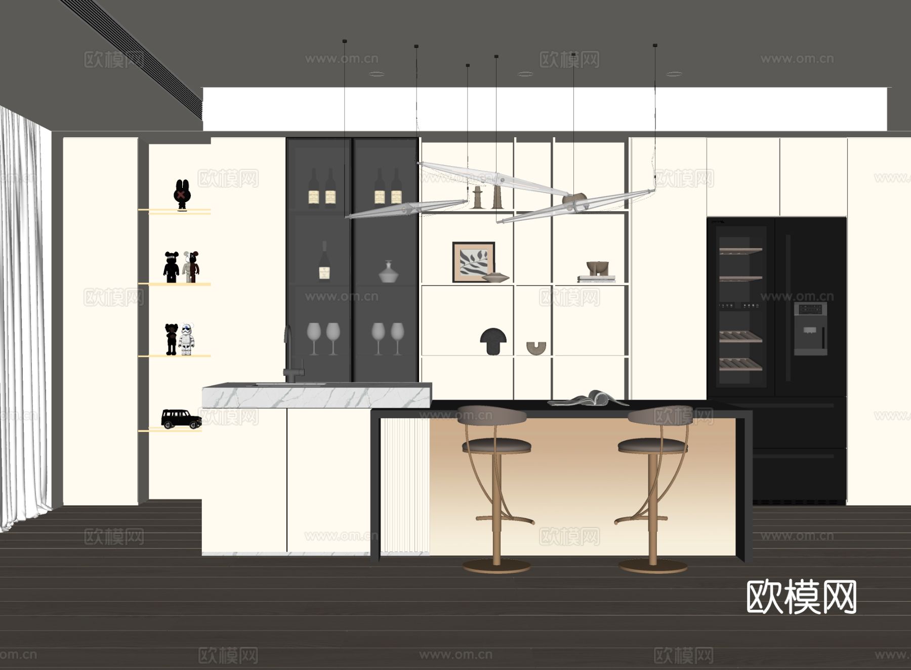 现代岛台餐厅su模型
