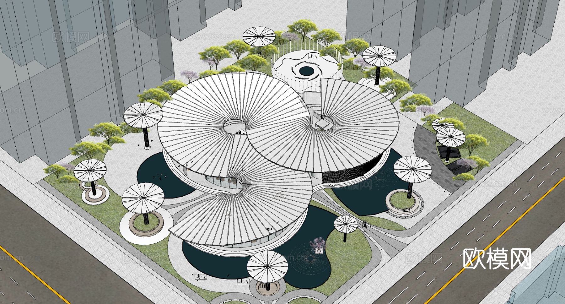 现代售楼处建筑 售楼部建筑su模型