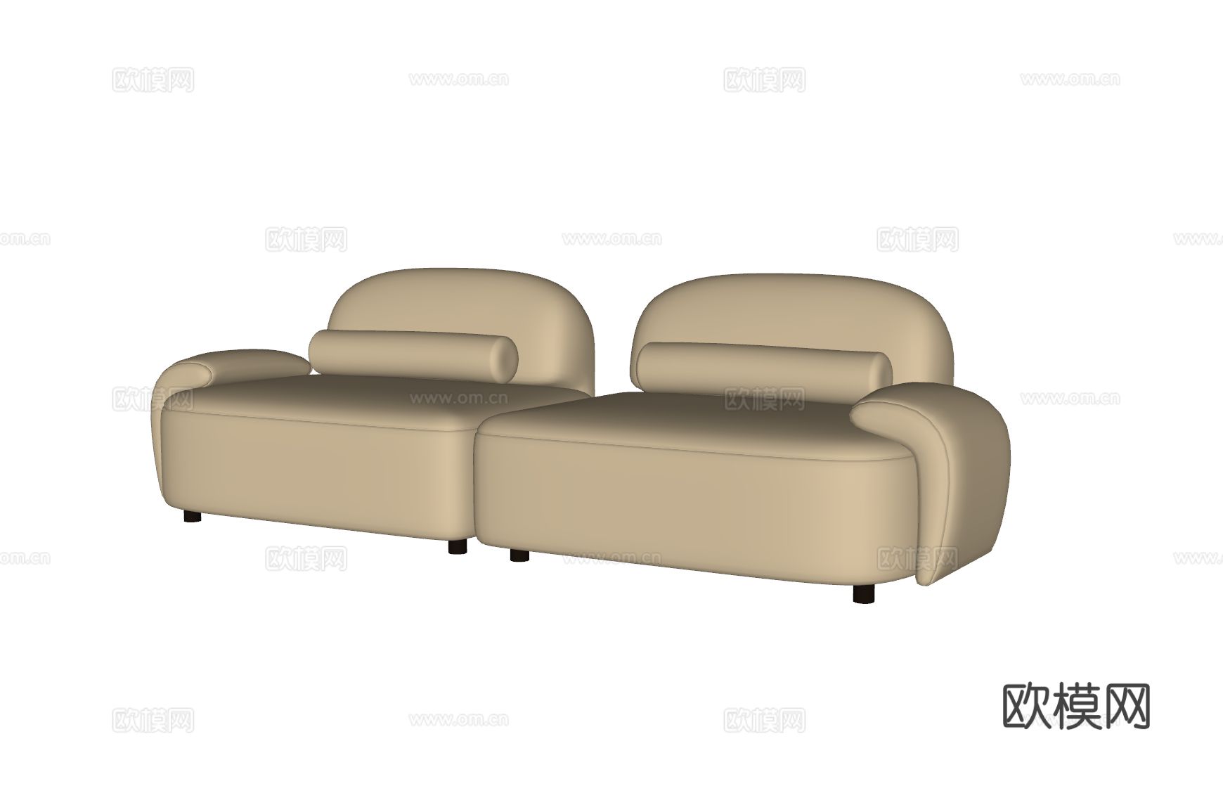 奶油风双人沙发su模型