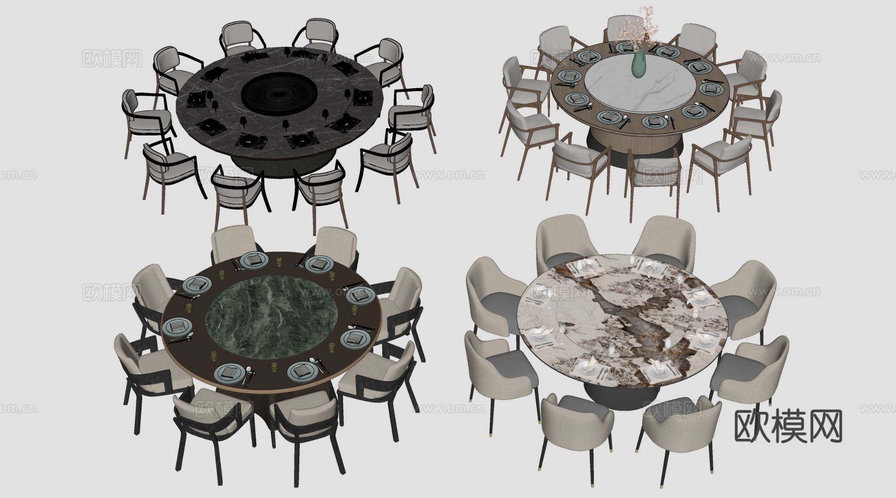 现代圆形餐桌椅 包厢桌椅 包间餐桌su模型