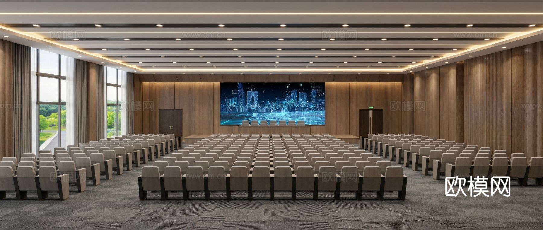 现代报告厅 会议室 多功能厅 会议桌椅su模型
