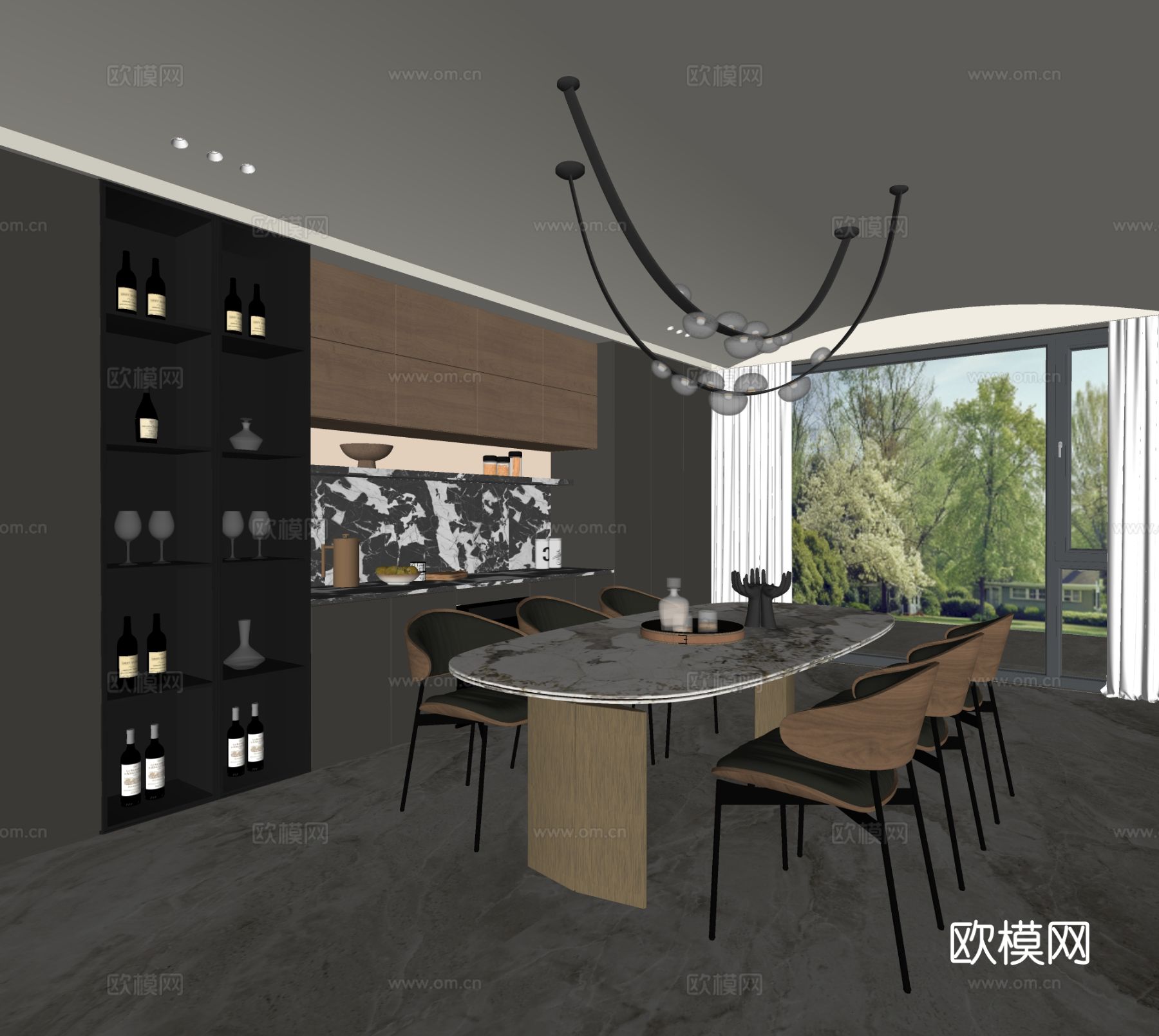 现代餐厅餐边柜su模型