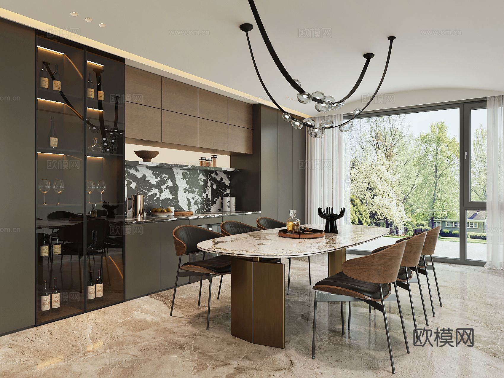 现代餐厅餐边柜su模型