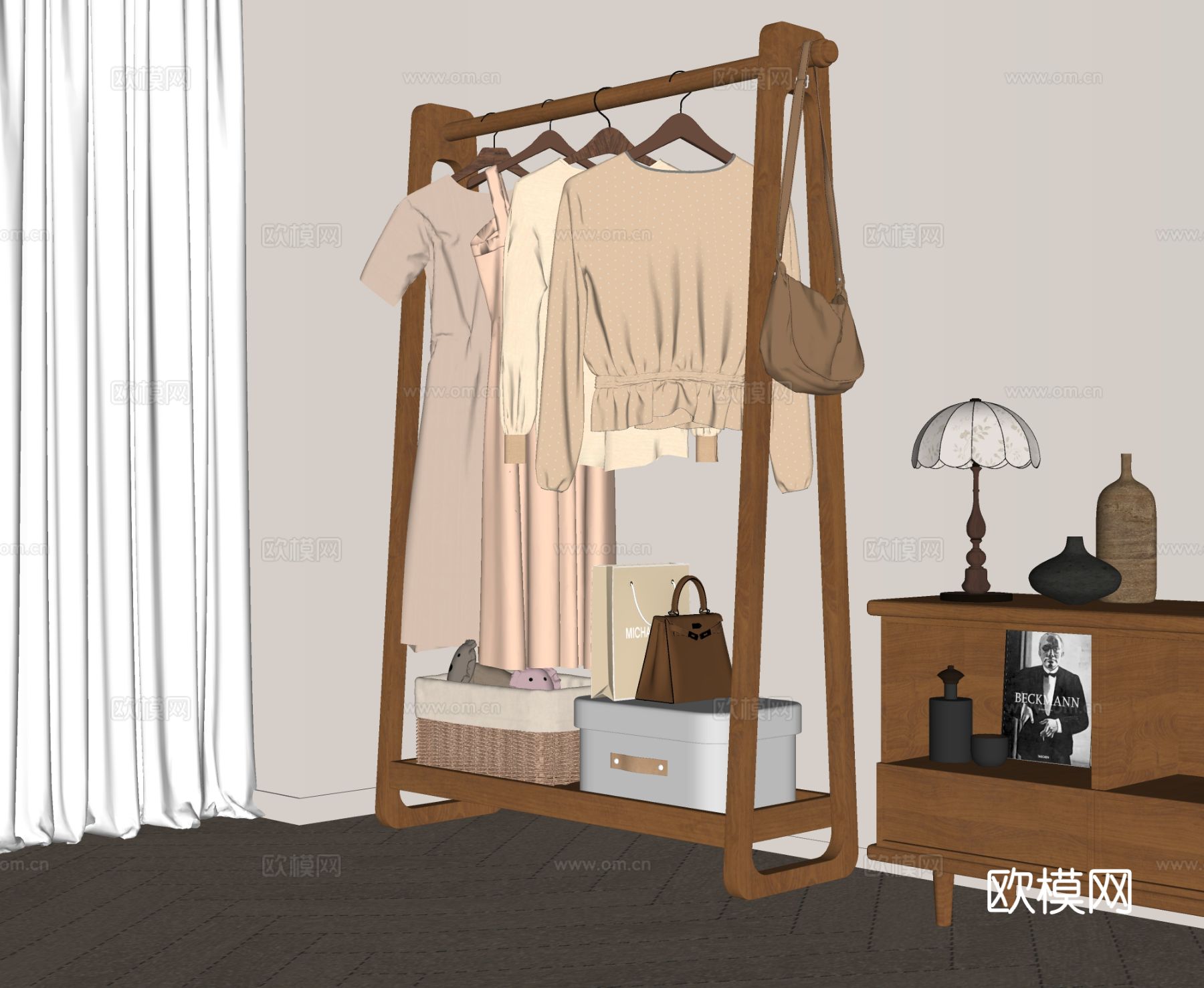 现代衣服挂衣架su模型