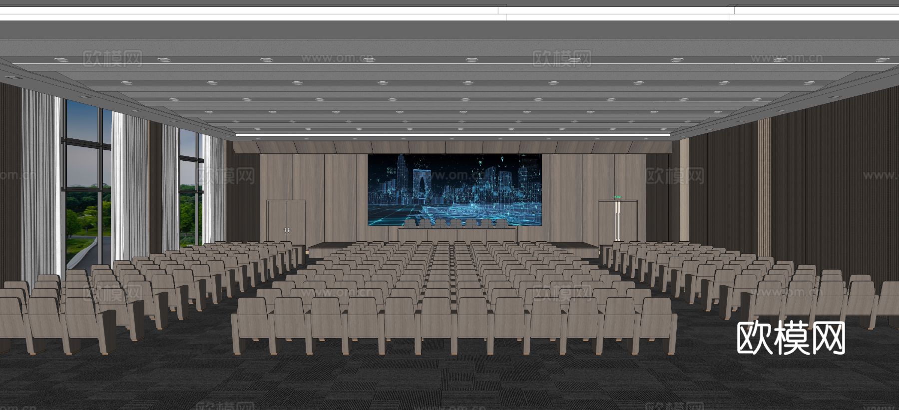 现代报告厅 会议室 多功能厅 会议桌椅su模型