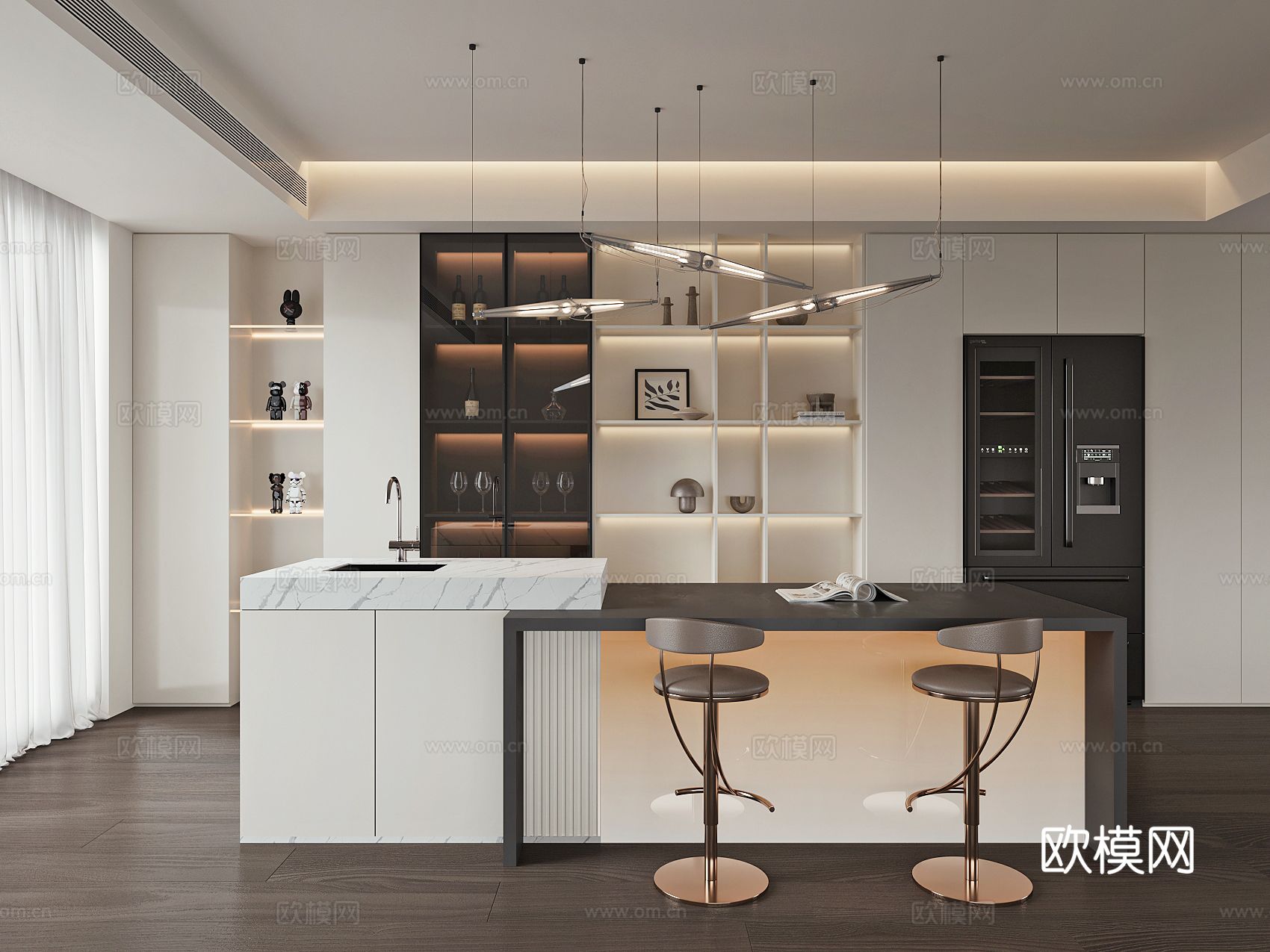 现代岛台餐厅su模型