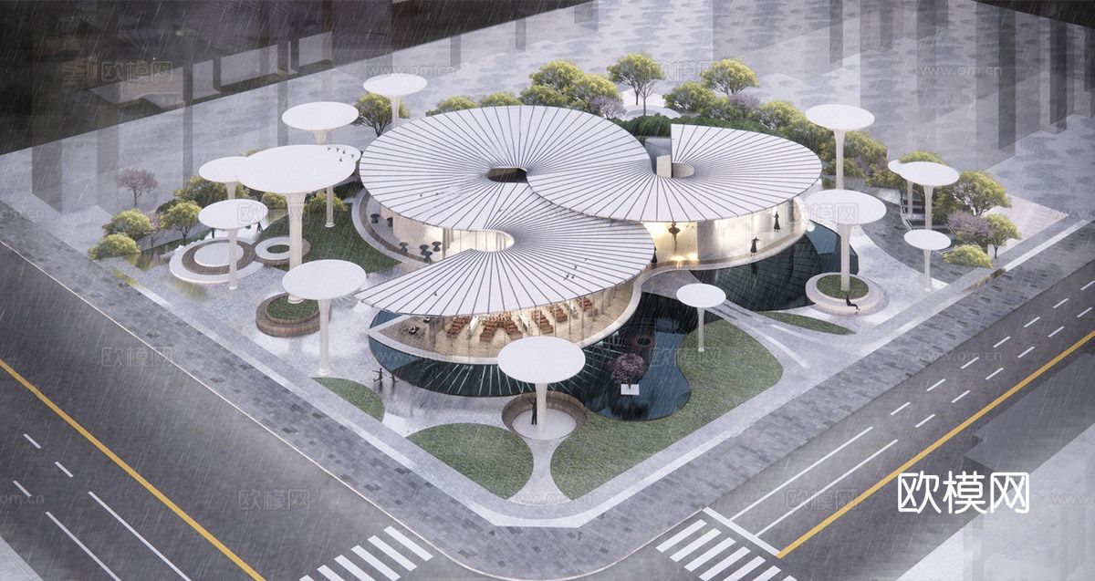 现代售楼处建筑 售楼部建筑su模型