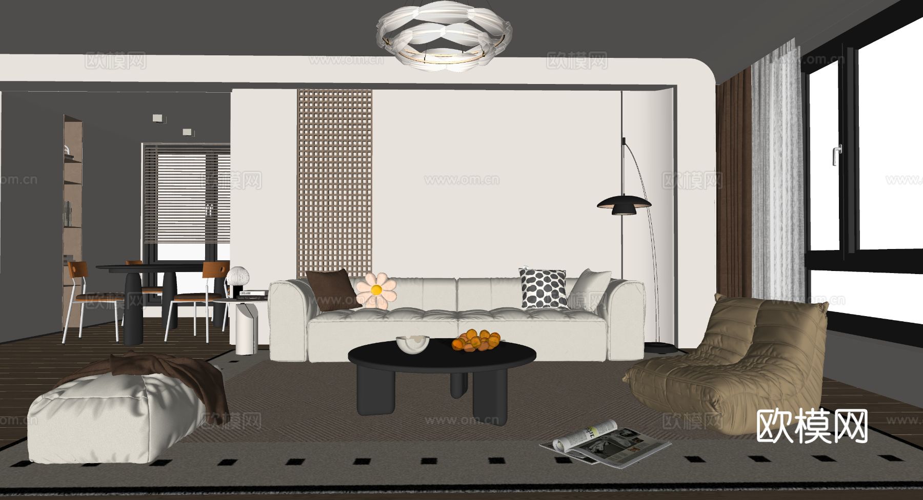 侘寂风客餐厅su模型