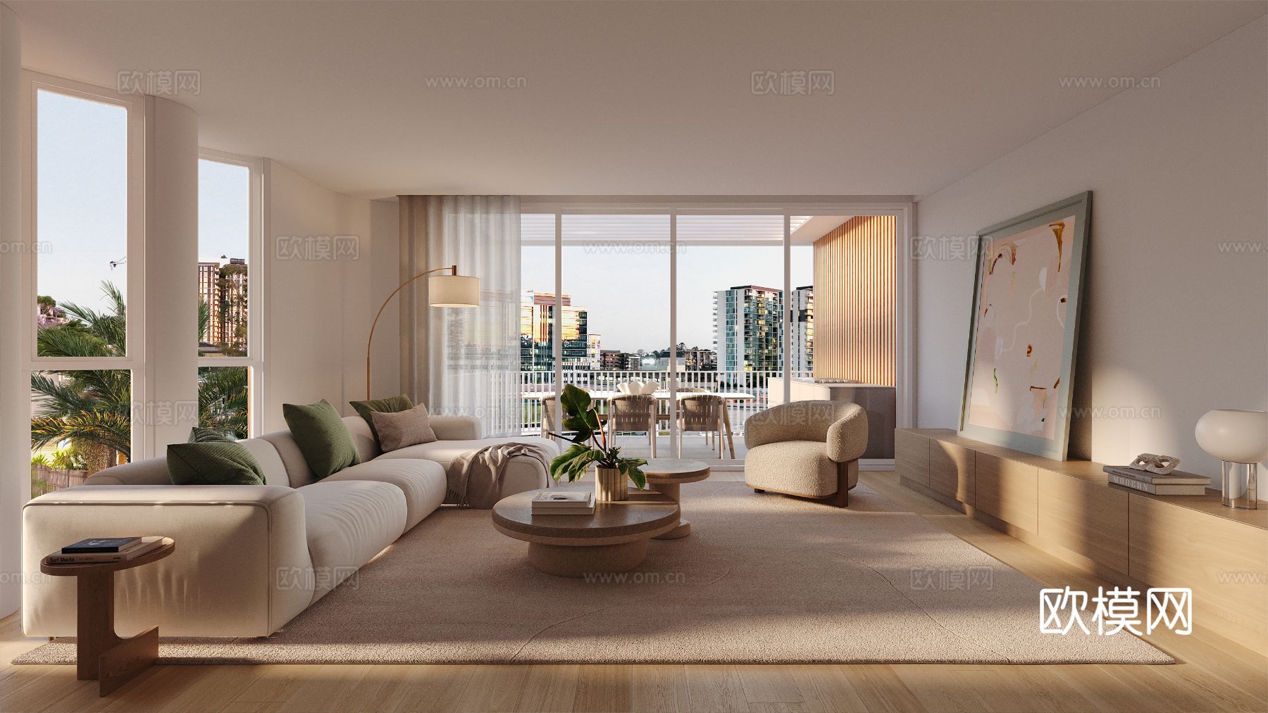 现代客餐厅 大平层装修效果图下载（渲染图1）