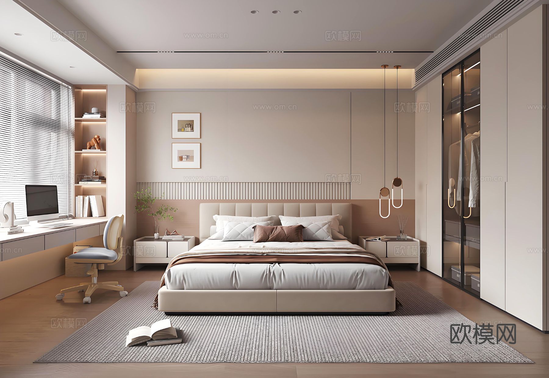 现代卧室 卧房 次卧 主卧 写字台su模型