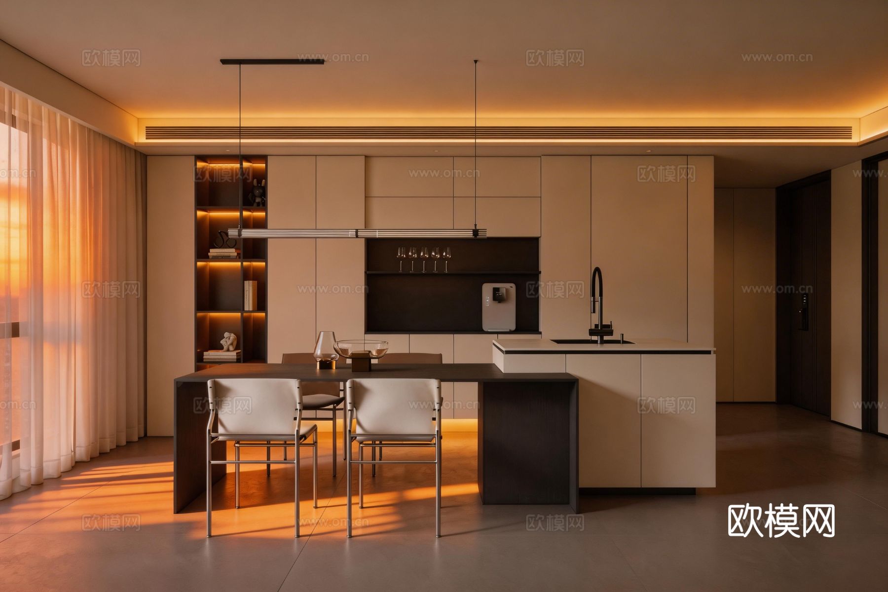 开放式吧台餐厅su模型