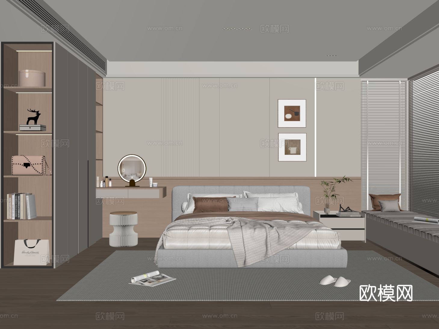 现代卧室 双人床卧室 主卧 次卧 衣柜su模型