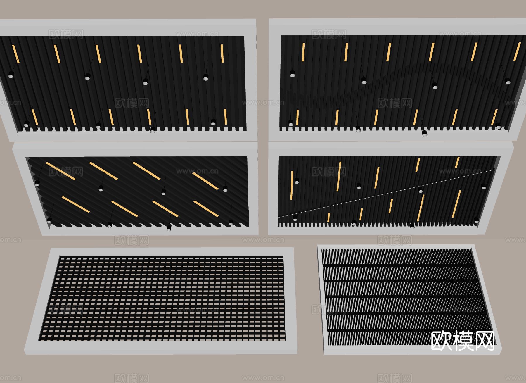 现代异形吊顶 格栅吊顶 曲面天花吊顶 波浪吊顶 工装吊顶su模型