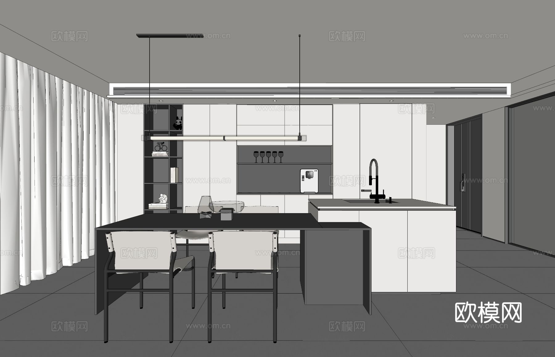 开放式吧台餐厅su模型