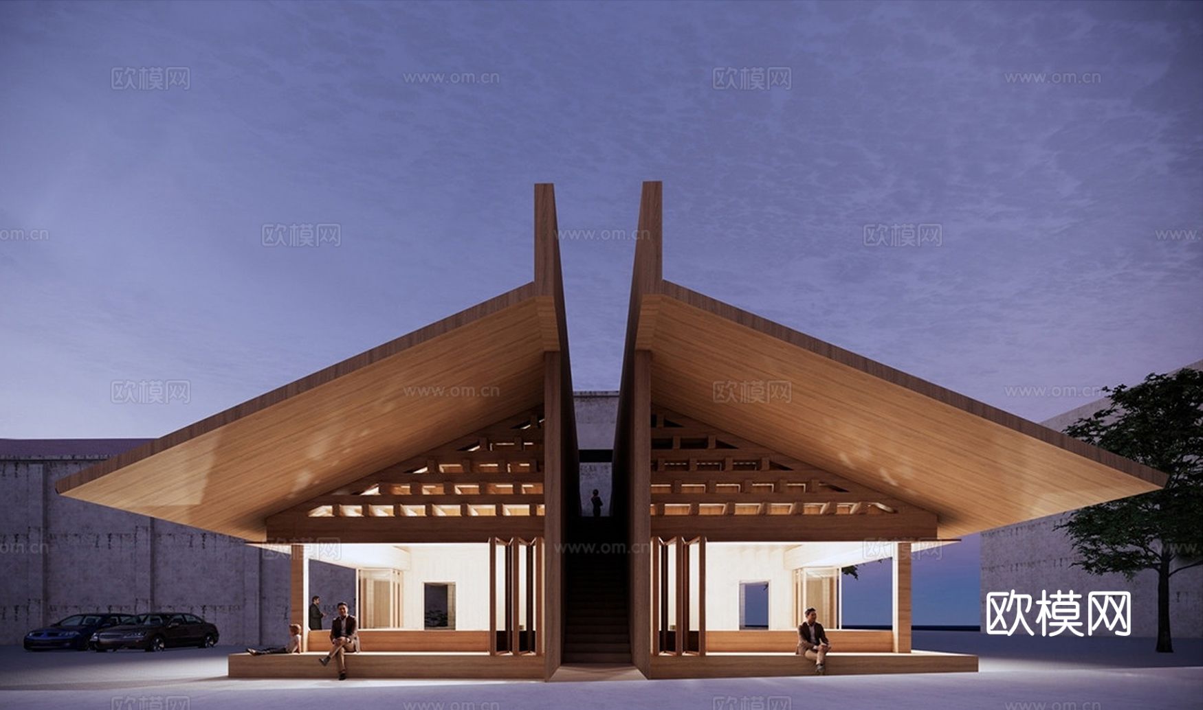 新中式民宿建筑 木结构建筑 榫卯结构su模型