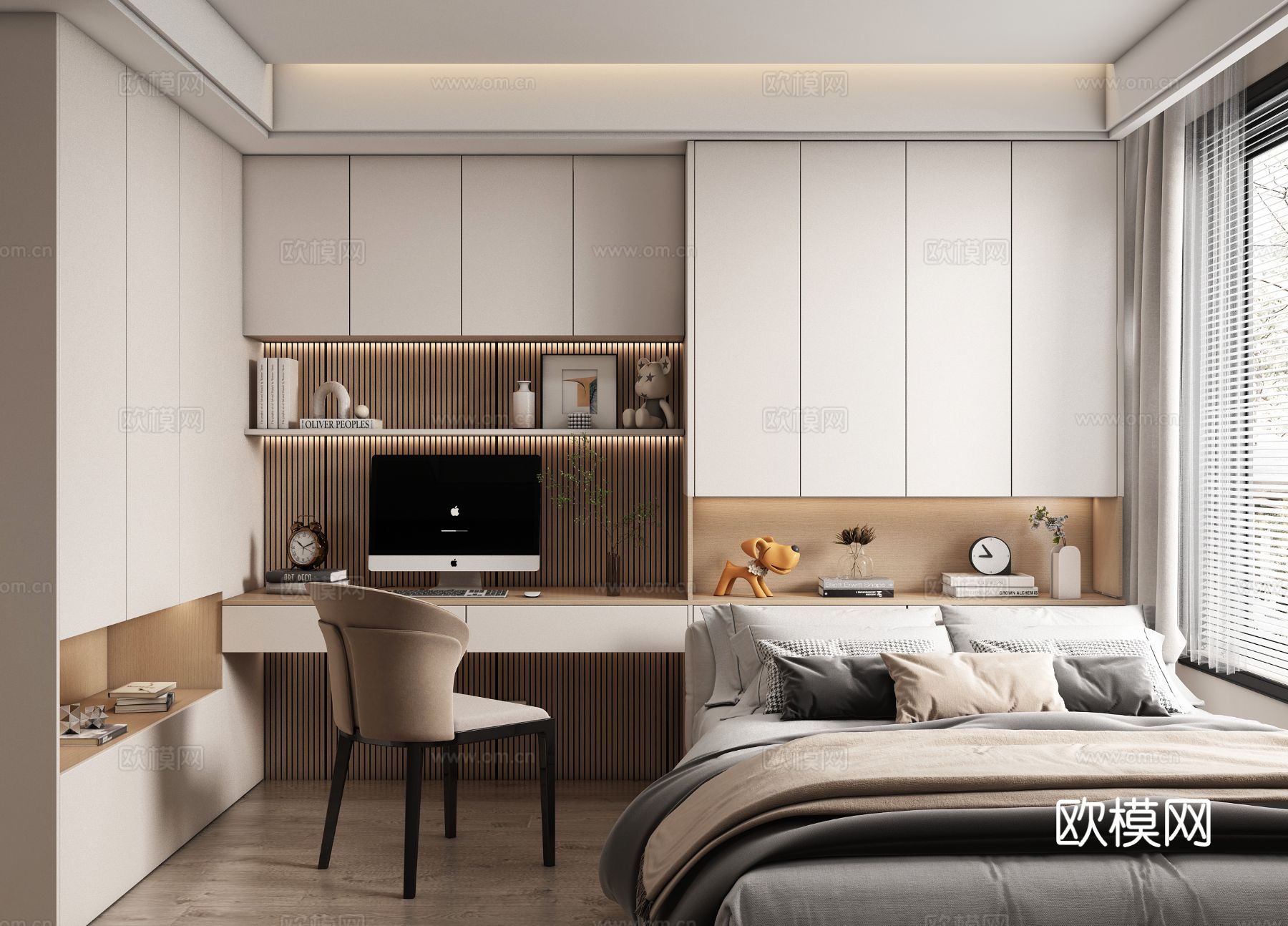 现代榻榻米卧室 儿童卧室 衣柜书柜 儿童床su模型