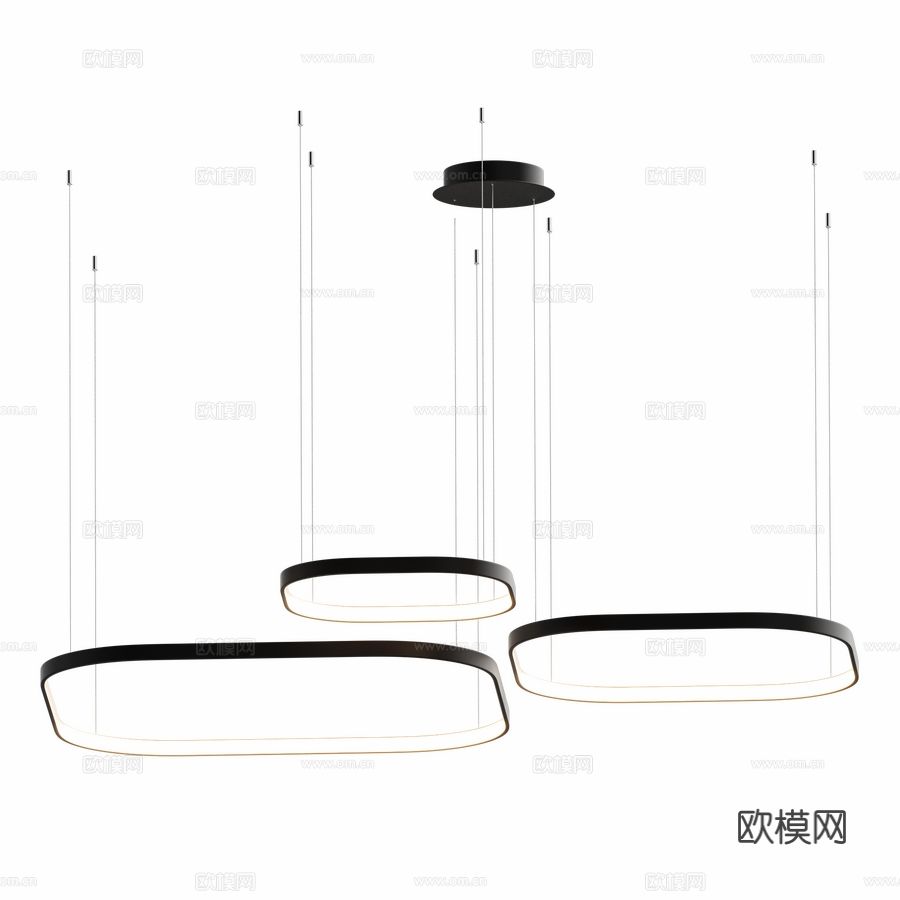 LED吊灯 方形灯80+60+40欧姆吊灯3d模型下载