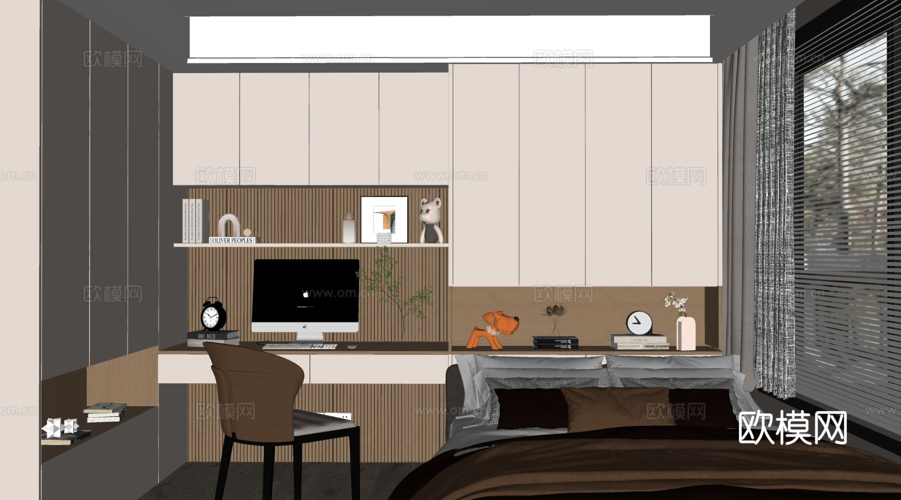 现代榻榻米卧室 儿童卧室 衣柜书柜 儿童床su模型