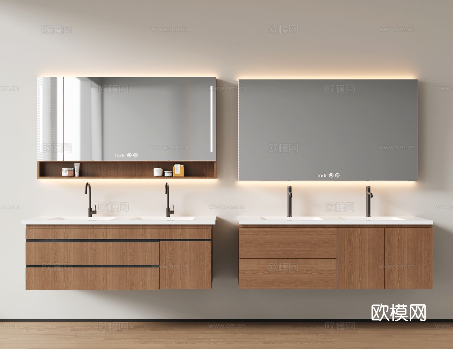 现代悬空浴室柜 洗手台 卫浴柜 双洗手池su模型
