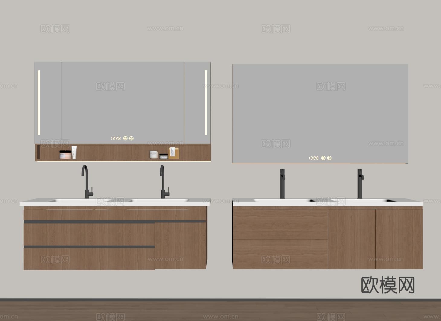 现代悬空浴室柜 洗手台 卫浴柜 双洗手池su模型