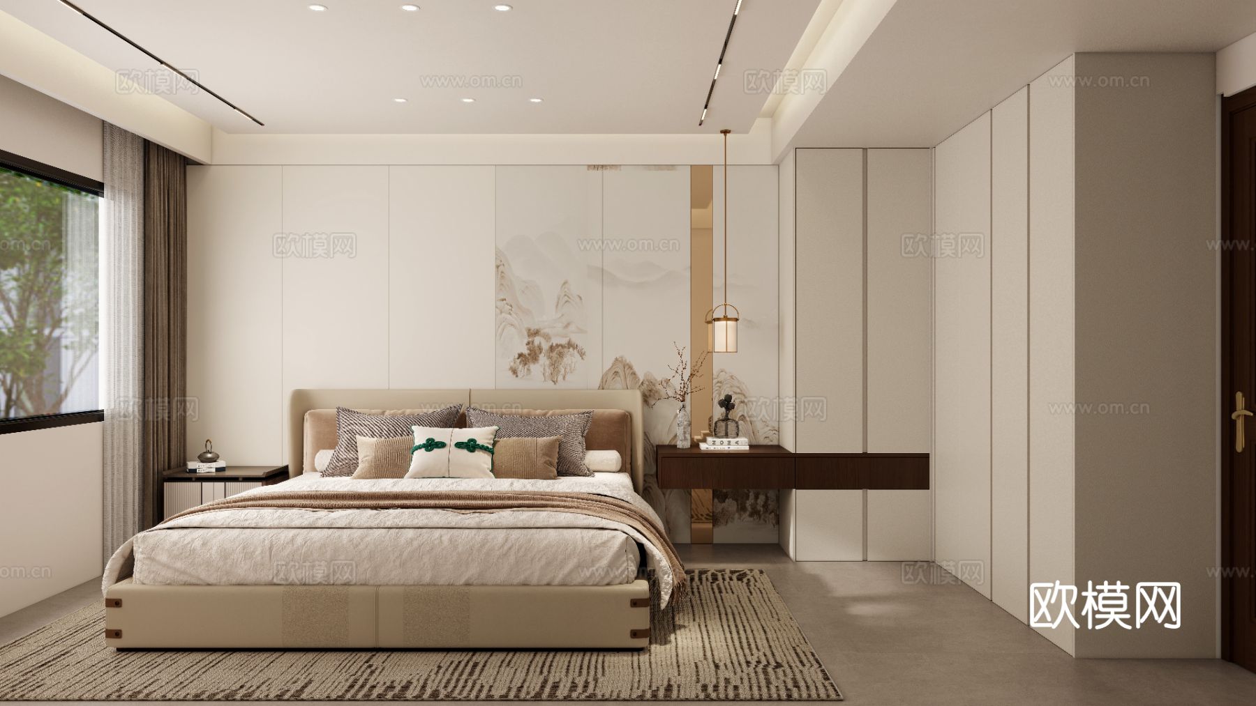 宋式美学卧室效果图下载（渲染图2）