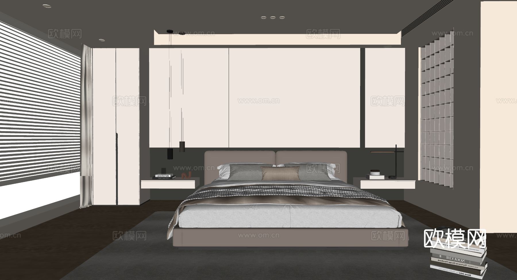 现代意式卧室su模型下载（渲染图2）