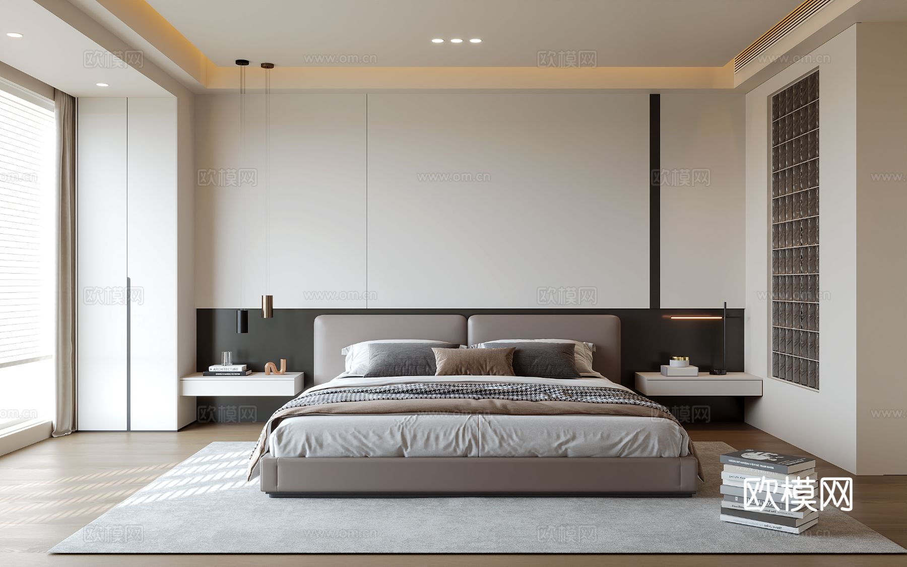 现代意式卧室su模型下载（渲染图1）