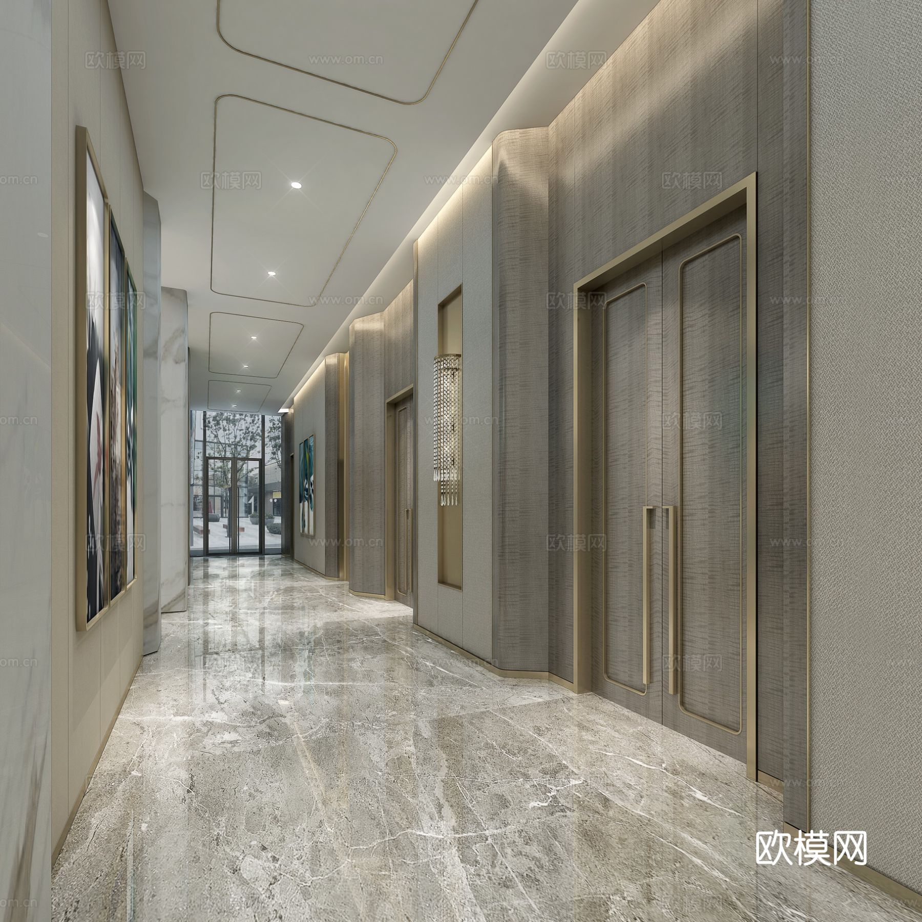 现代售楼处 吊灯 洽谈区 洗手间3d模型下载（渲染图3）