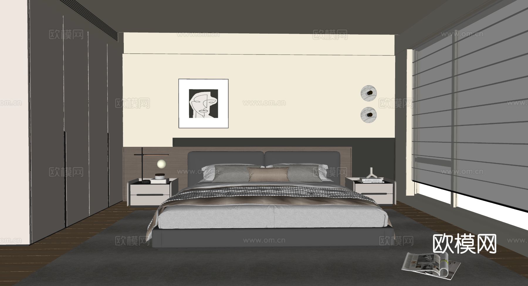 现代意式卧室su模型