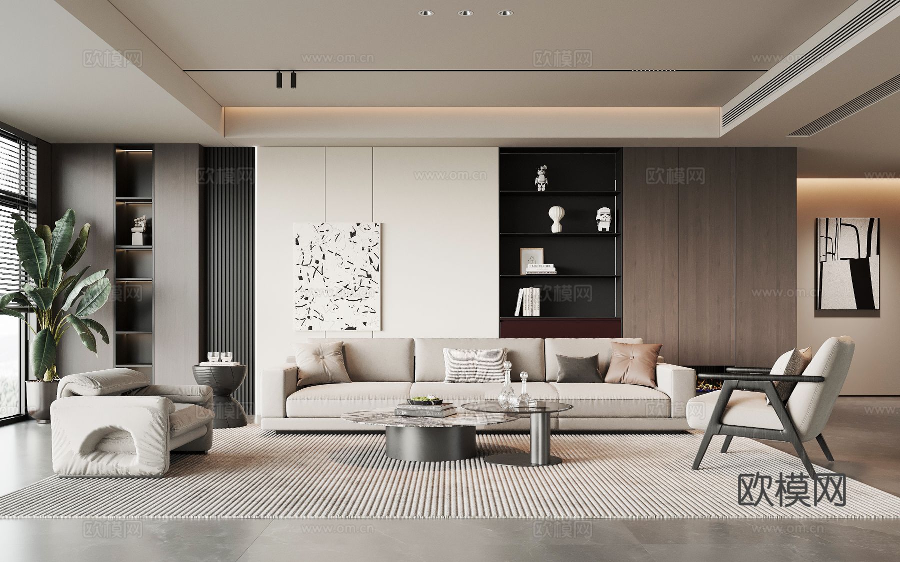 现代意式客厅 沙发茶几组合su模型