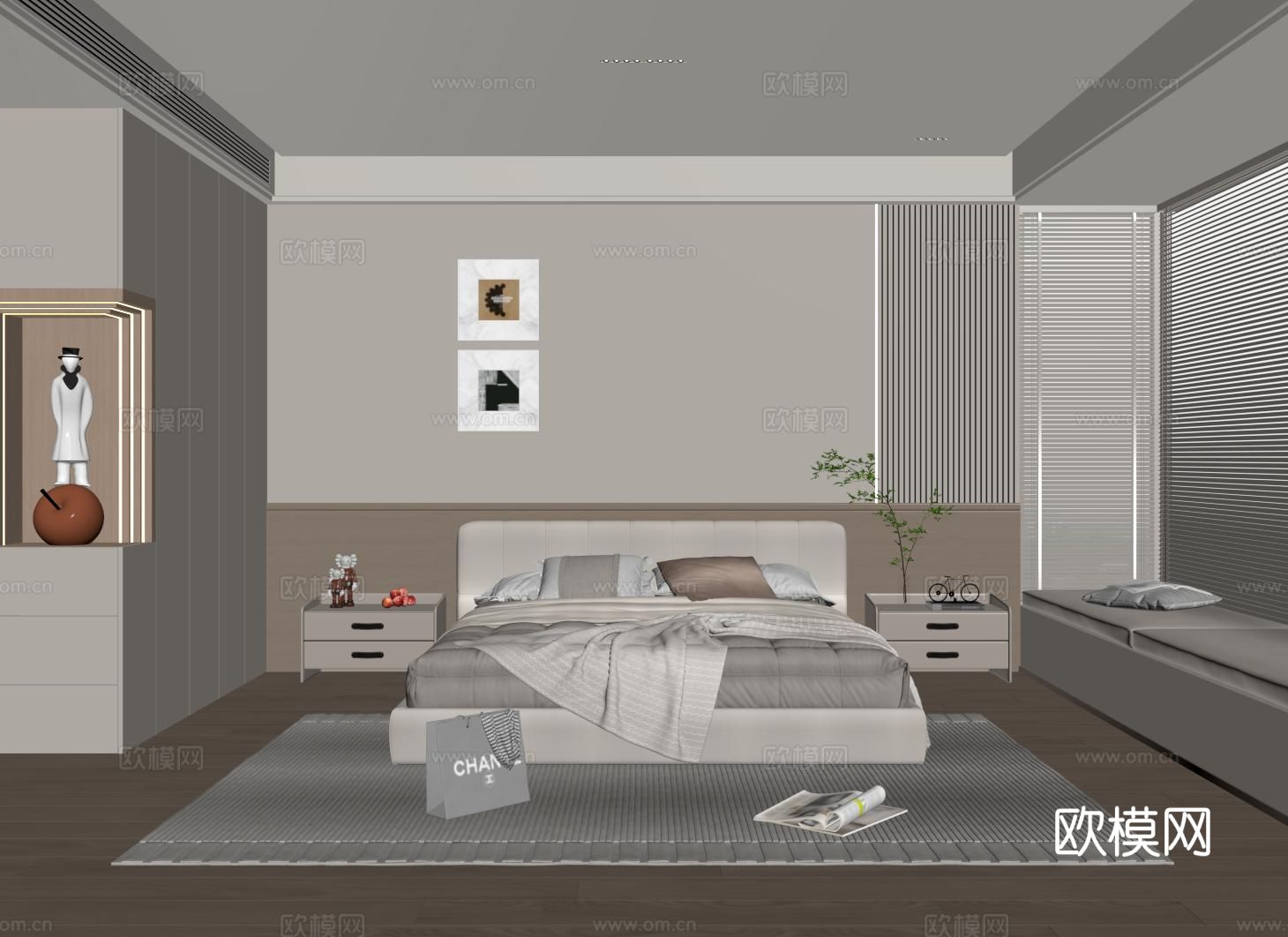 现代卧室 主卧 次卧su模型