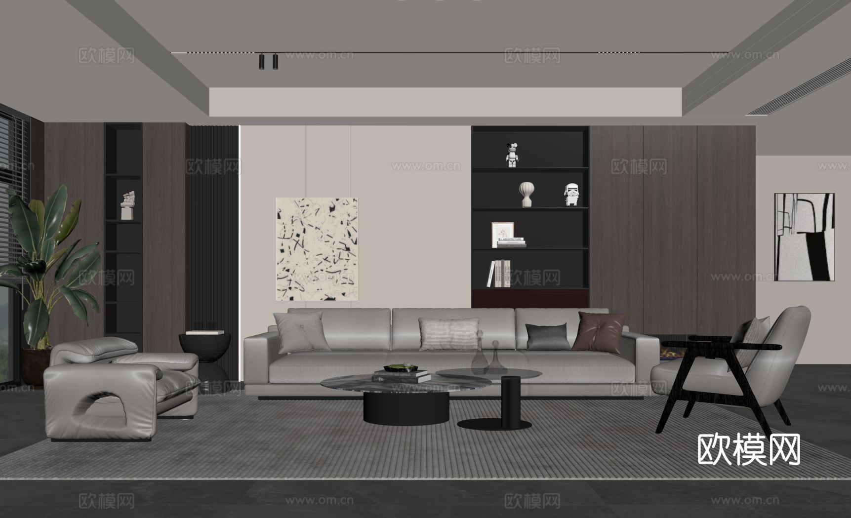 现代意式客厅 沙发茶几组合su模型