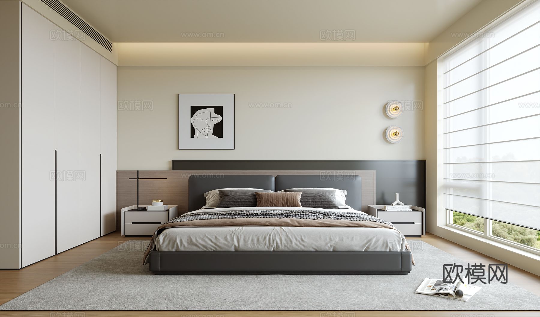 现代意式卧室su模型