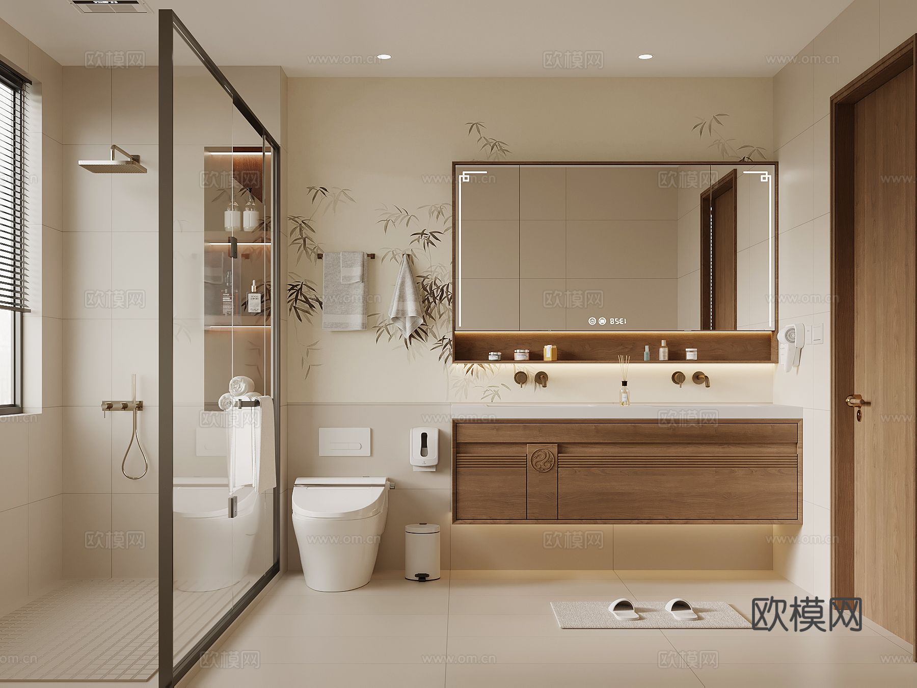 新中式卫生间 浴室柜 淋浴su模型