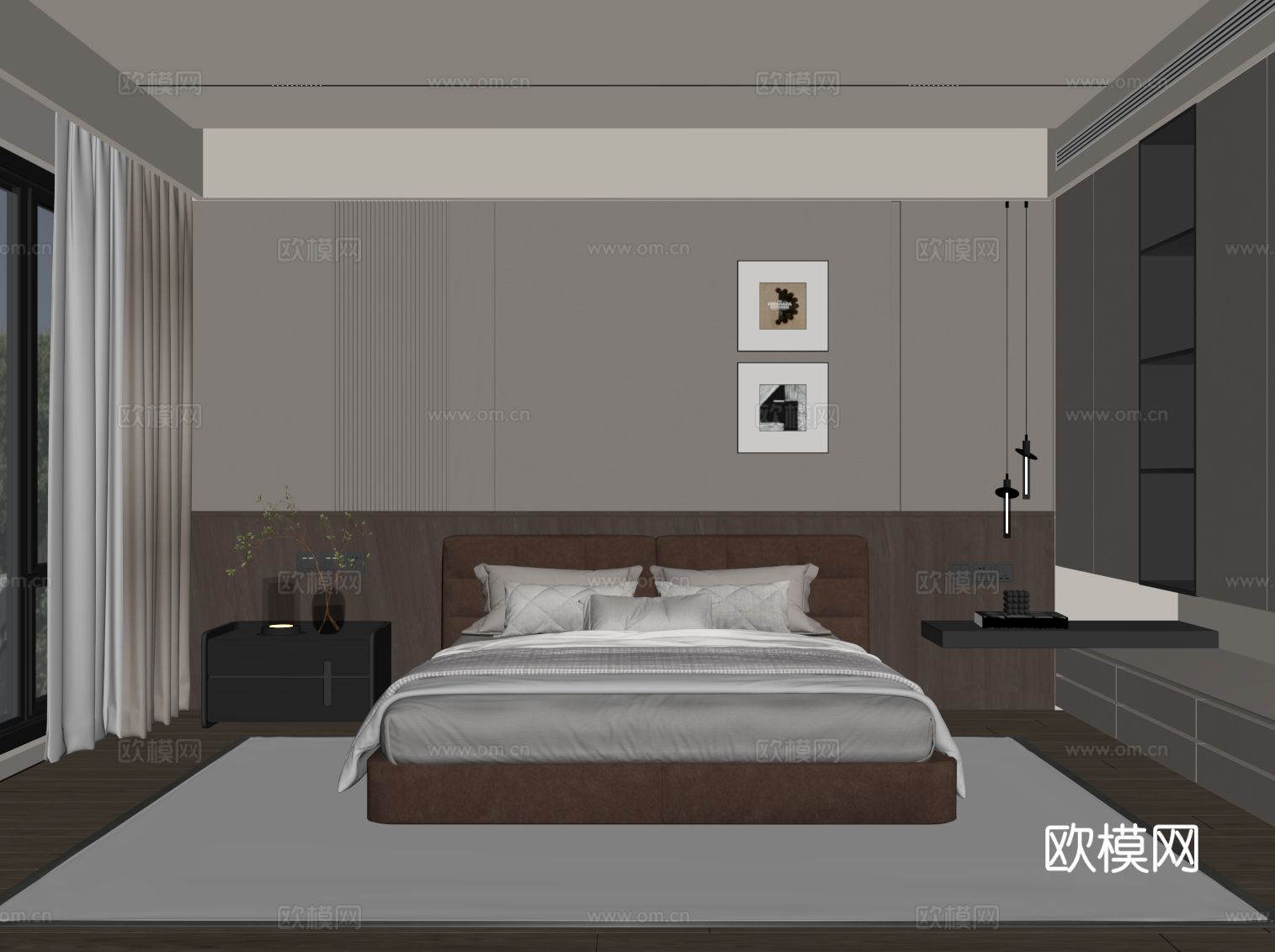 意式卧室 床 衣柜 床头柜su模型