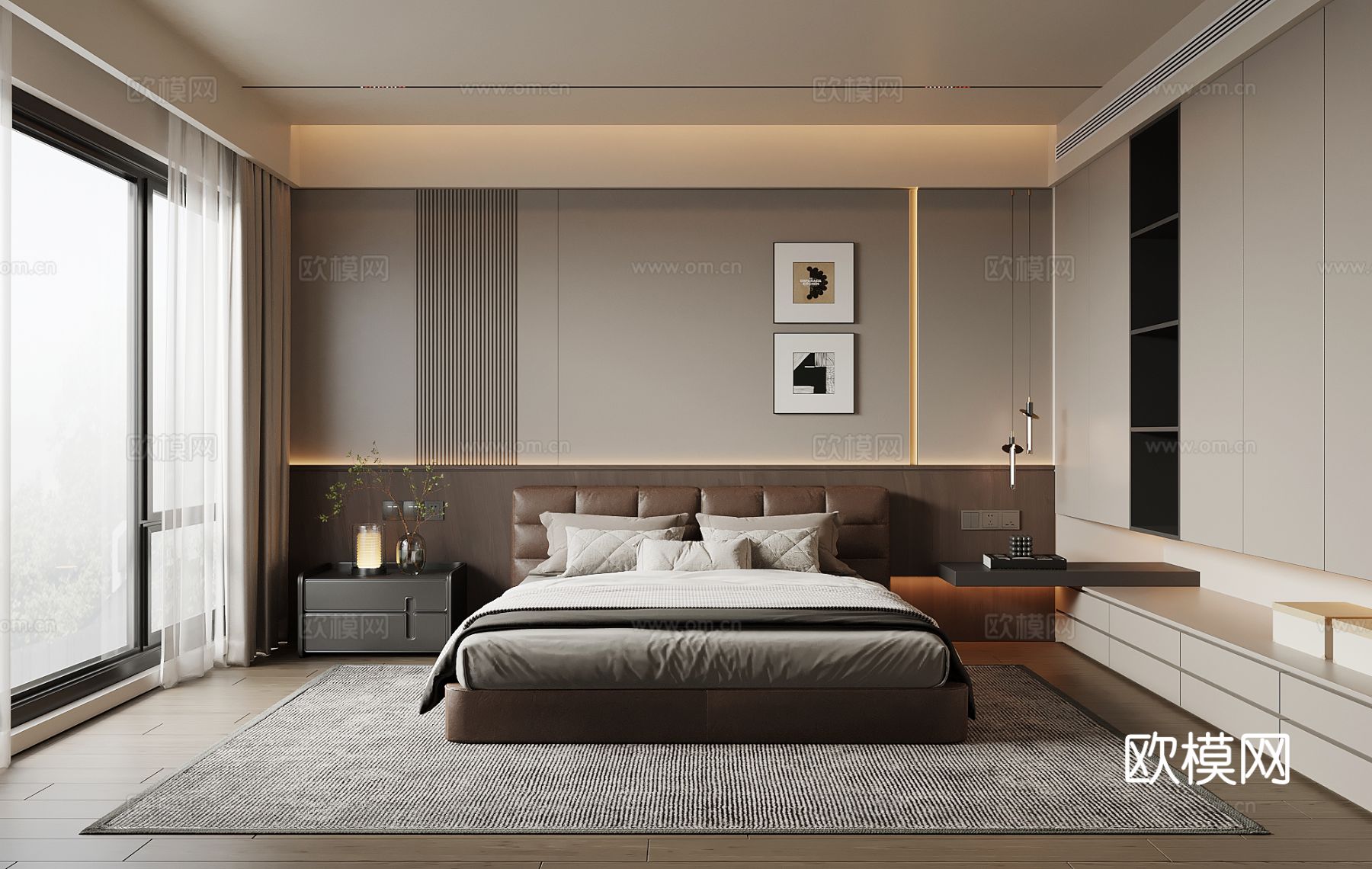 意式卧室 床 衣柜 床头柜su模型