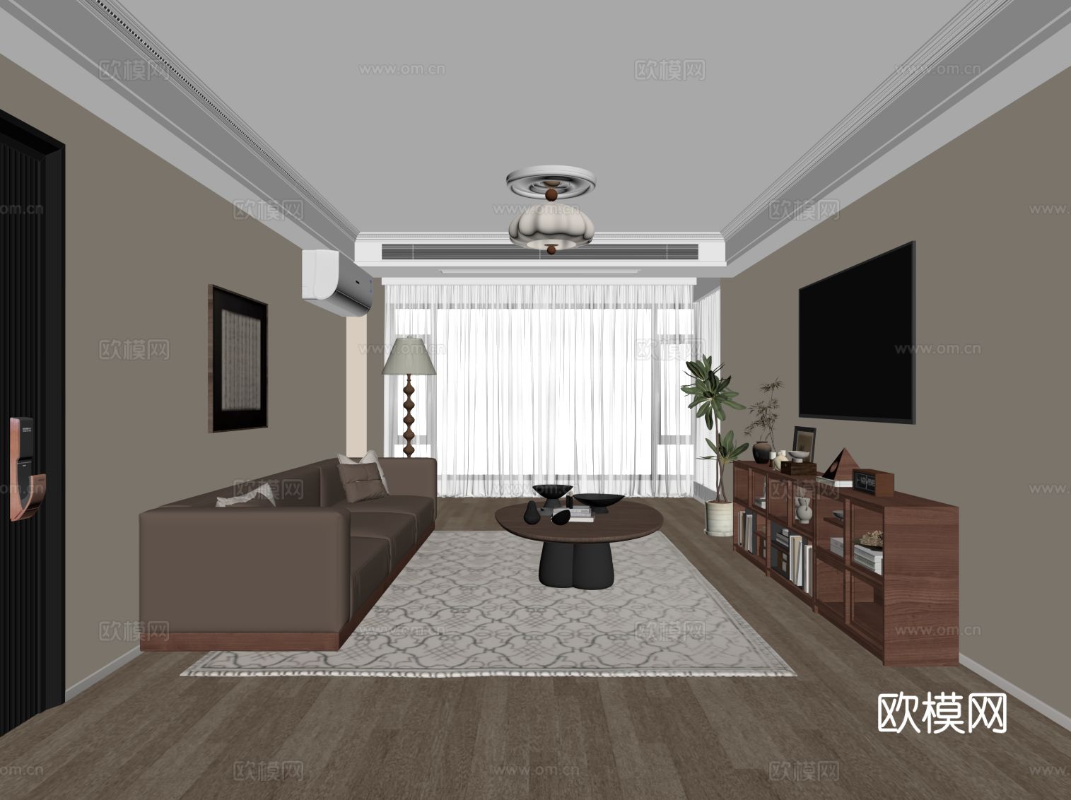 中古风客厅 矮柜 沙发茶几组合su模型