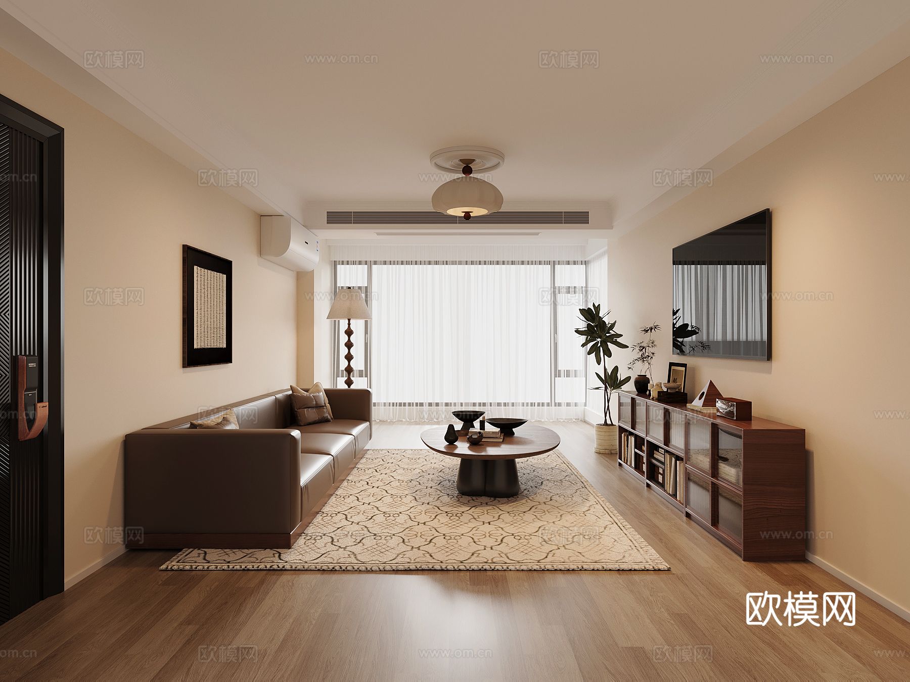 中古风客厅 矮柜 沙发茶几组合su模型