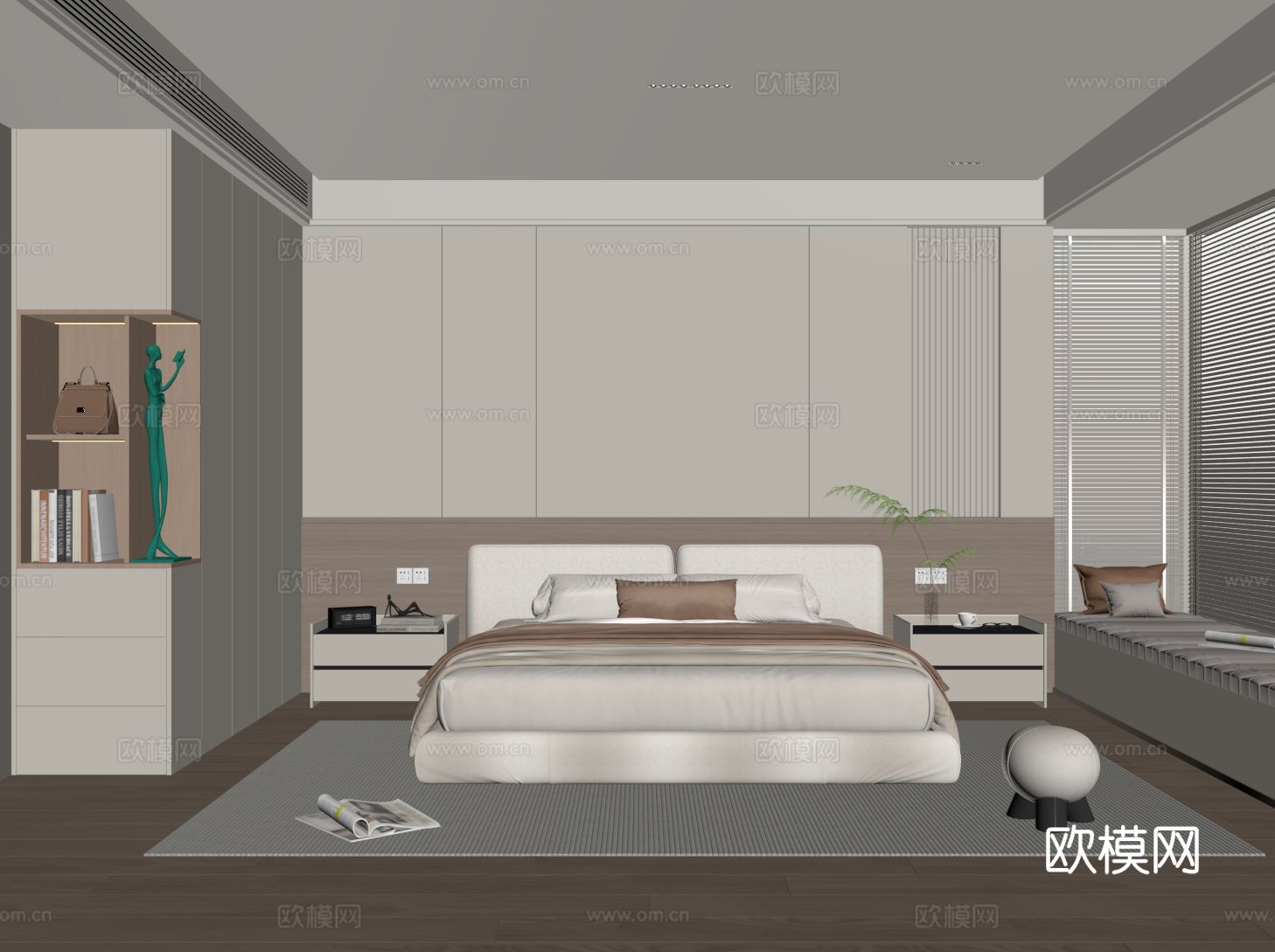 现代卧室 双人床卧室 主卧 次卧 衣柜su模型